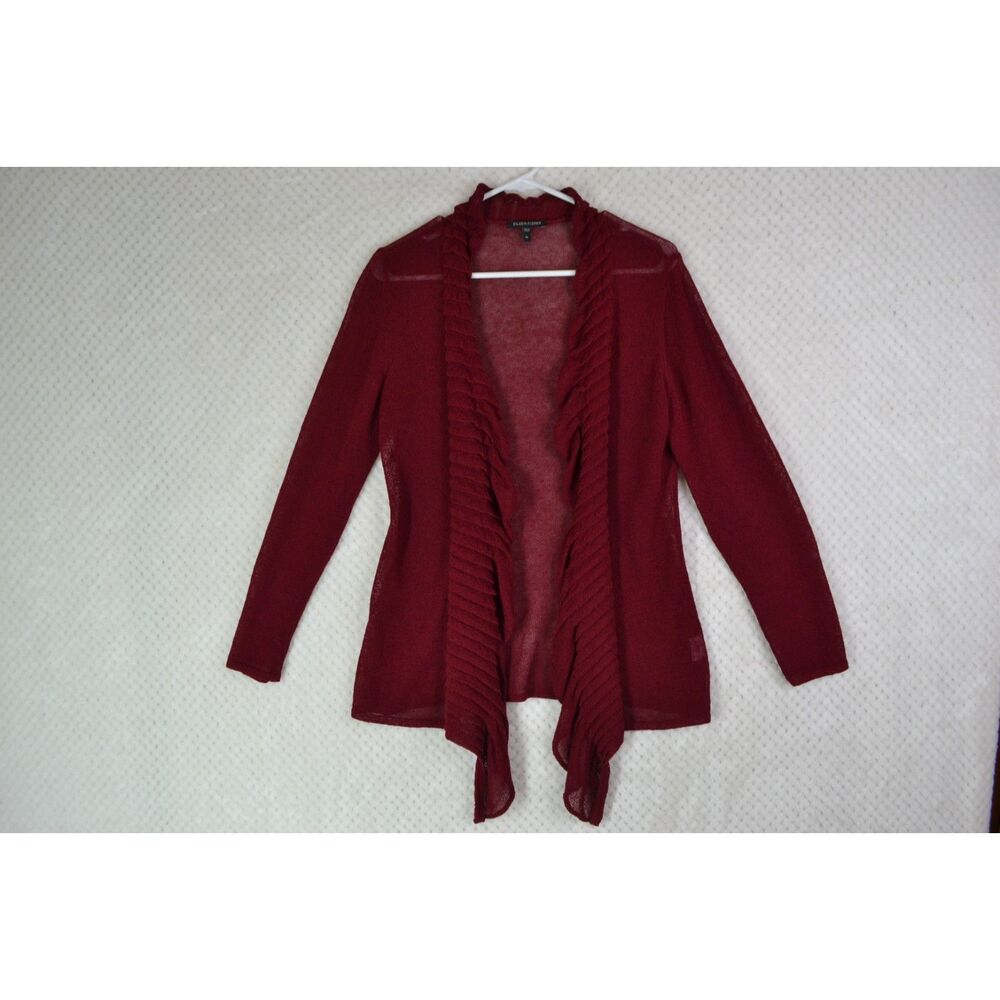 Eileen Fisher Women's Medium Wine Jersey Ruffle Cardigan
